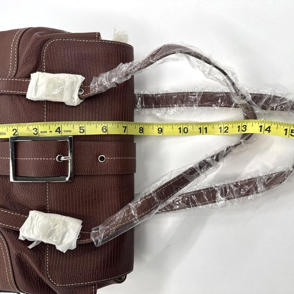 Maxx New York Handbag Brown Leather Lizard Embossed Shoulder Dust Bag Buckle NEW - Picture 5 of 15
